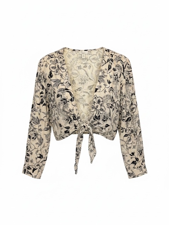 Japna Tops - Japna Cream Floral Tie-Front Top